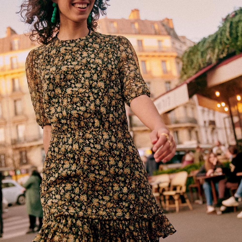 Sezane Black Floral Mini Dress - Picture 1 of 7